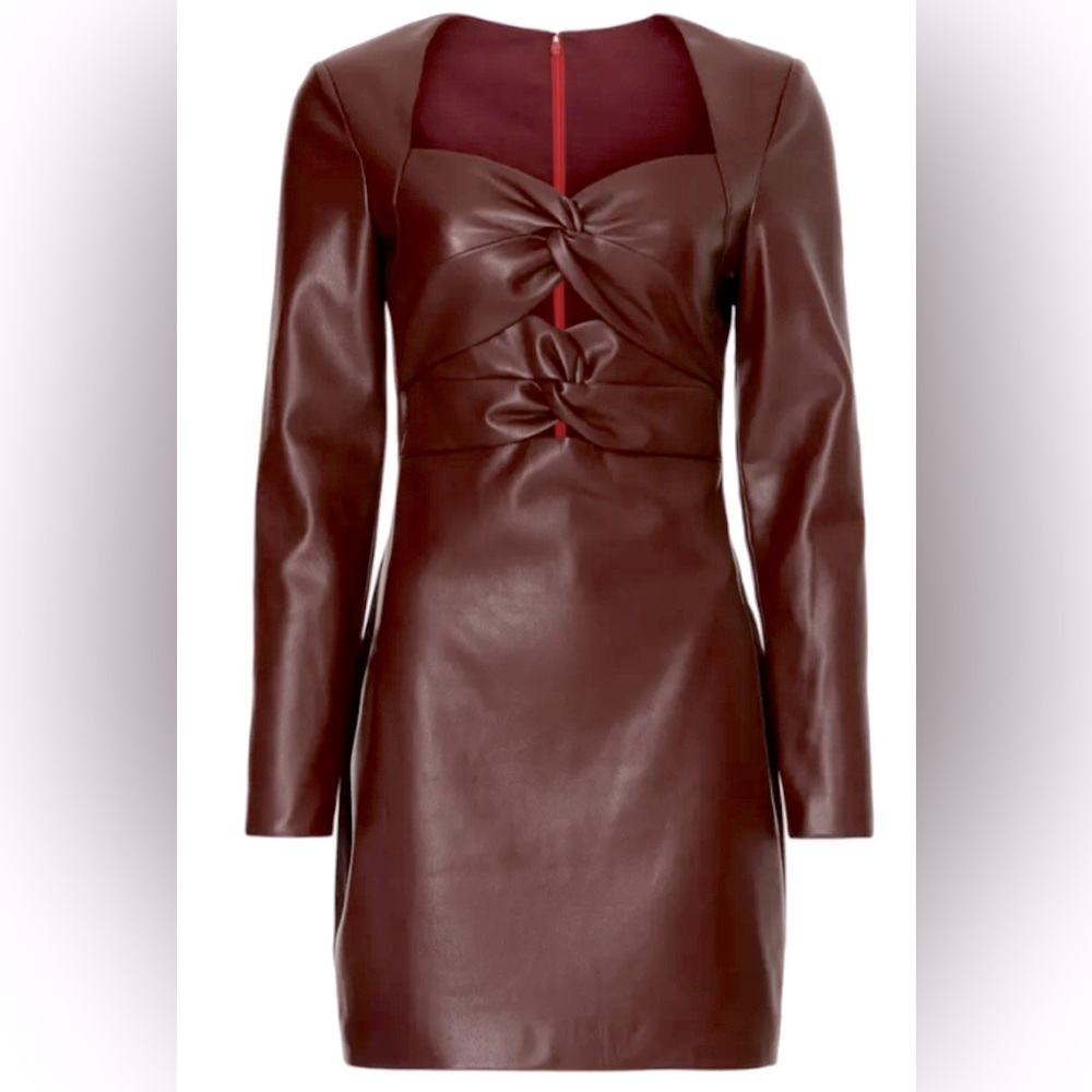 Faux Leather Raisin ColorTwist Mini Dress from One33 Social/Long Sleeve/Size 8 - Picture 1 of 10